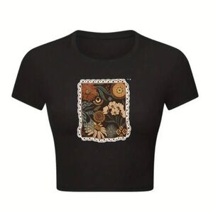 NWT Floral Print Black Crop Top